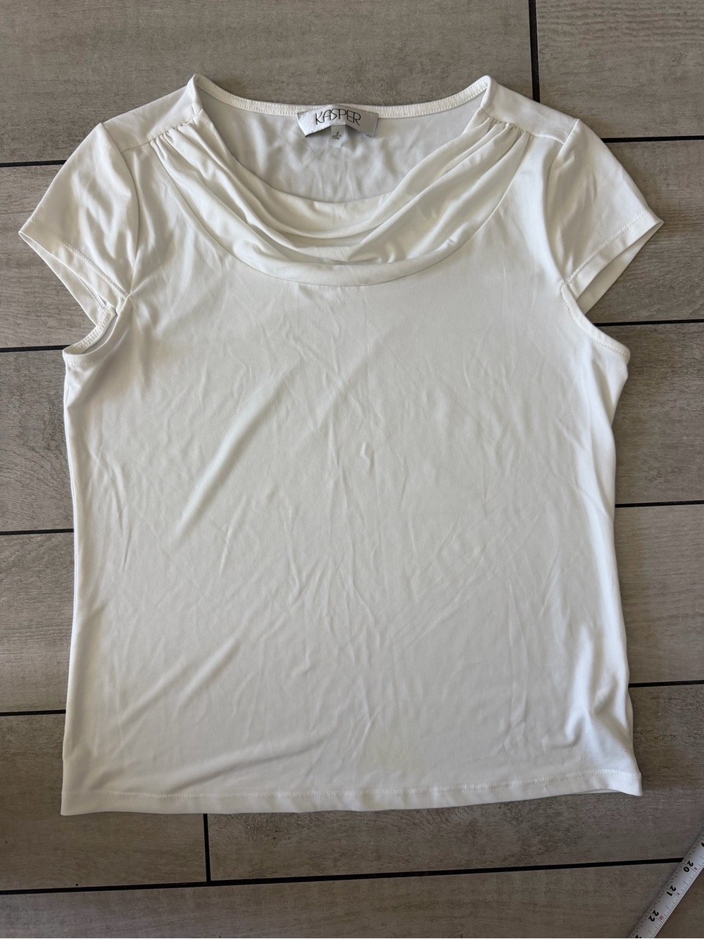 Kasper Ivory Draped Cowl Neck Short Sleeve Top